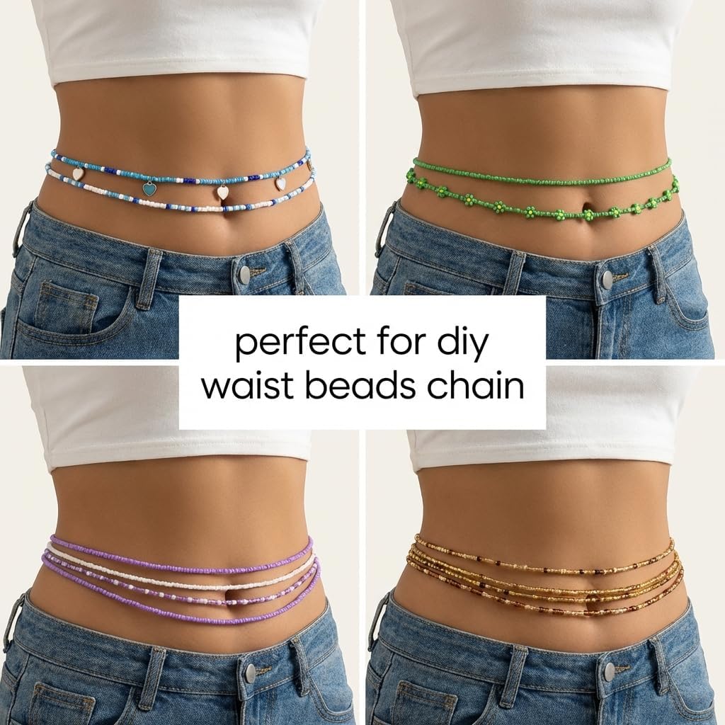 4mm Glass Seed Beads Waist Beads, 15500pcs 96 Colors 6/0 Small Beads for Friendship Bracelet Making Kit with String Cords Letter Charms for DIY Jewelry Making Crafts Kits