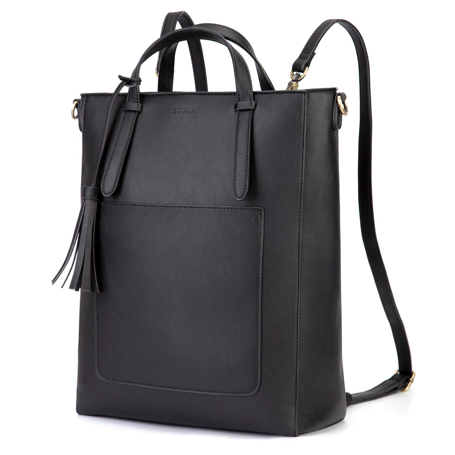 ECOSUSI Rucksack Damen Klein Handtasche, Leder Elegant Cityrucksack Tagesrucksack Tragetasche Multifunktion 3 In 2 Tote Bag, Kleiner Backpack Women für Schule Arbeit Reisen Uni, Schwarz