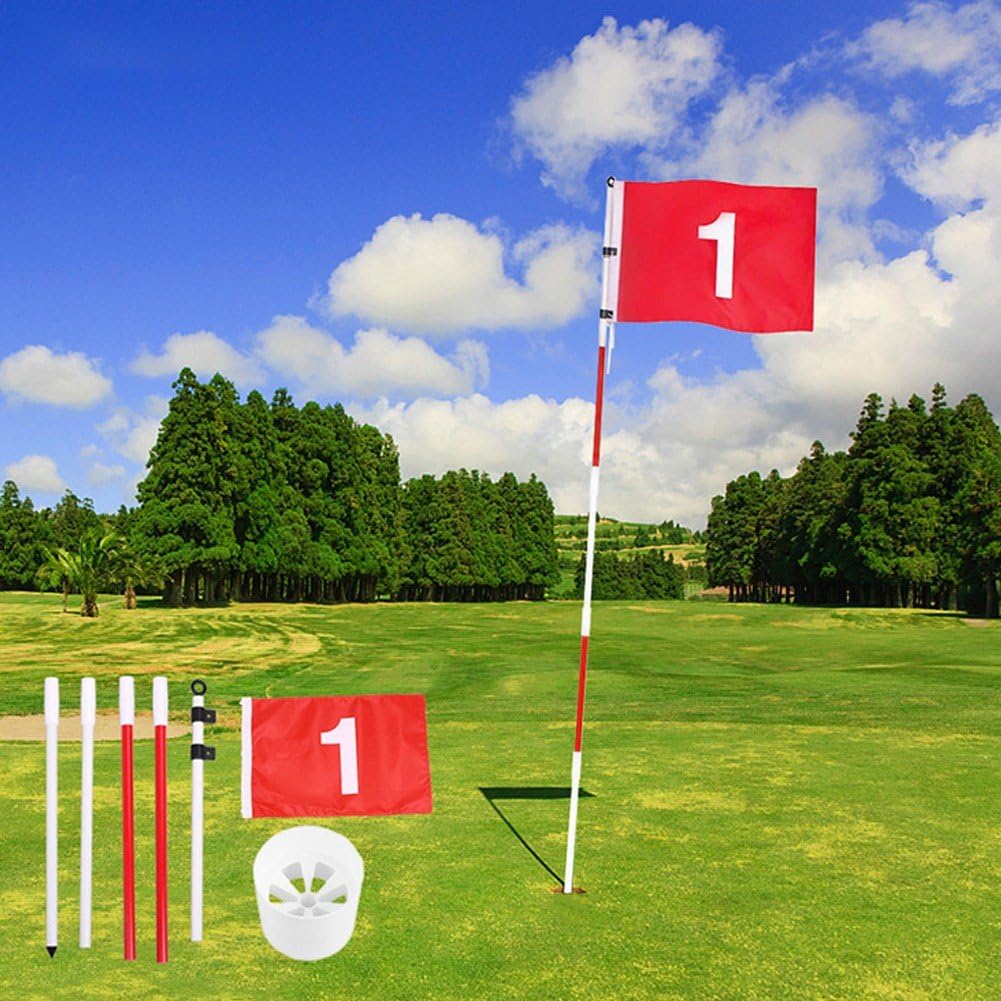 Drapeaux De Golf Drapeaux avec Tasses Pratique Putting Green Flag Golf Pole Pin Flaghole Golf Hole Cup Portable Mini Golf Flag Sticks pour Yard Golf Course