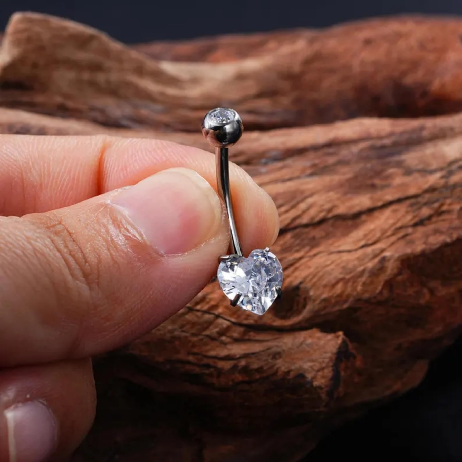 Kolczyk do pępka w kształcie serca z tytanu 8 mm 10 mm 12 mm 14 mm 16 mm gwint wewnętrzny 14 G srebrny bananabells piercing do pępka biżuteria różowy tytan G23 kolczyk do pępka Naval Bar Clear CZ