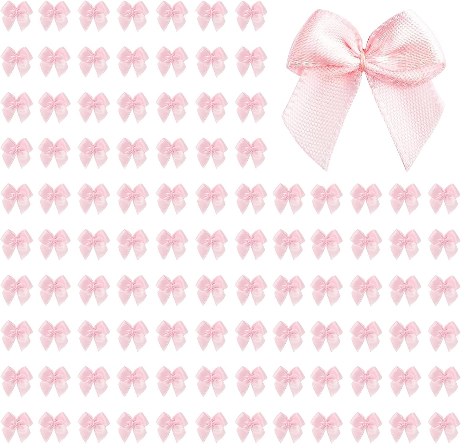 100 Pcs Mini Pink Bows, 1 Inch Satin Ribbon Bows for Crafts, DIY Sewing, Wedding, Party Decorations, Gift Wrapping, Hair Accessories & Appliques