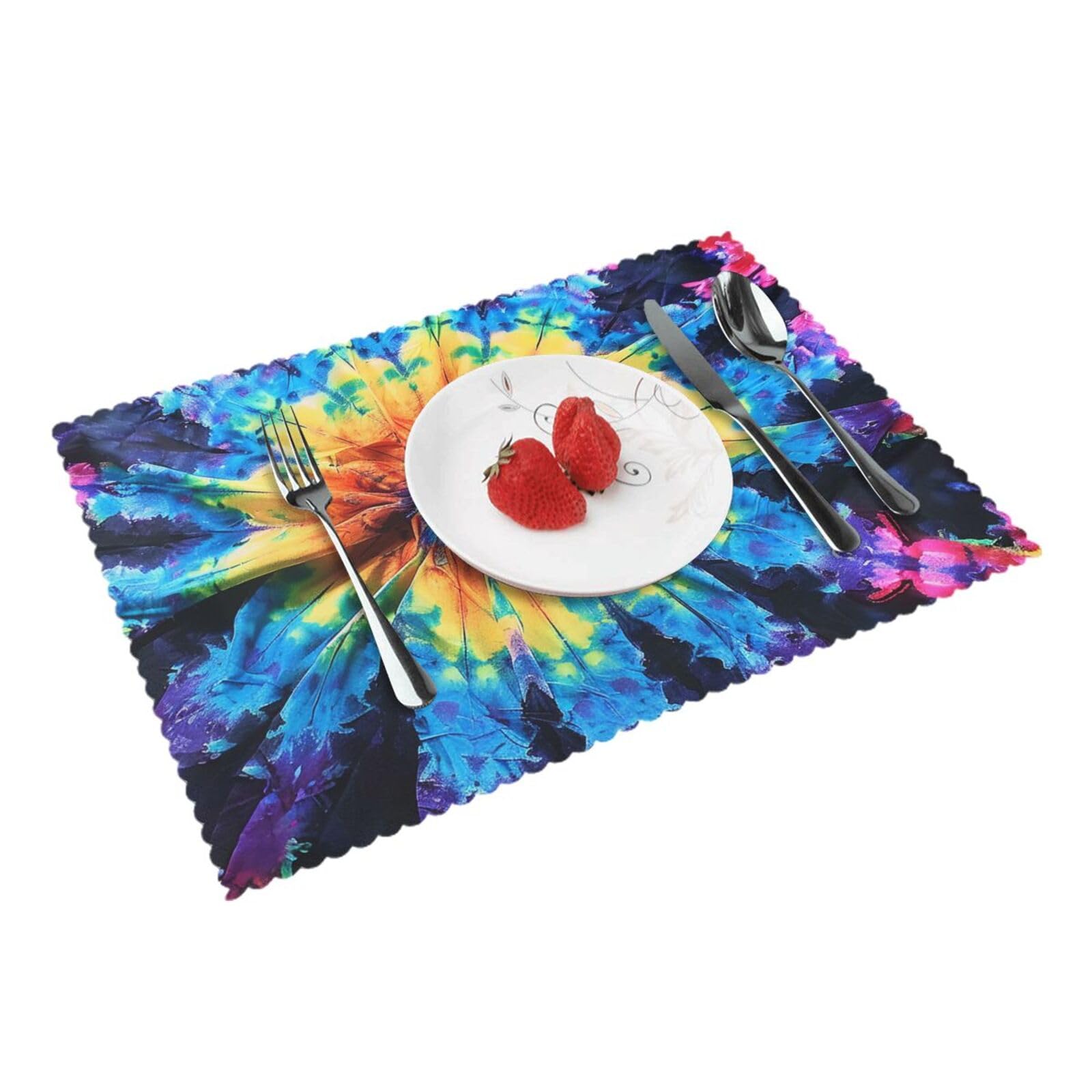 Exotic Tribe Tie Dye Style Printed Placemat Heat Resistant Place Mats Set of 4 PCS Washable Kitchen Table Mats, 12x18 Inch