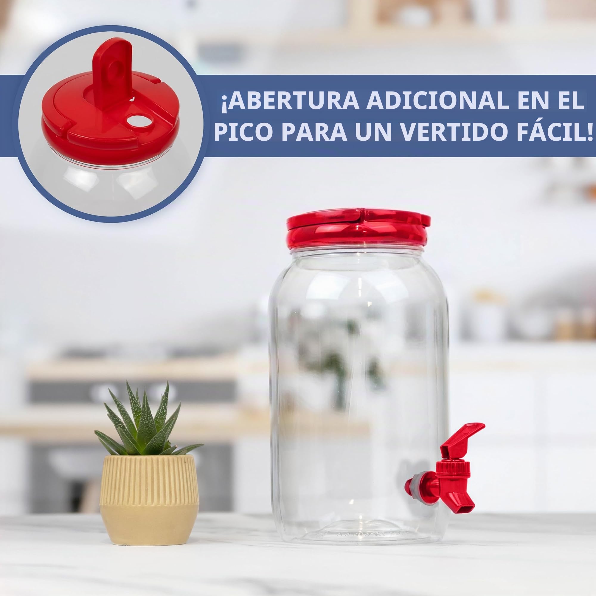 HEFTMAN Plástico Dispensador de Bebidas con Grifo - 3 Litros Paquete de 2 Dispensador de Agua Nevera Fría, Asa, Tapa de Rosca, Botella con Grifo Dispensador es Cócteles, Bebidas (Rojo)