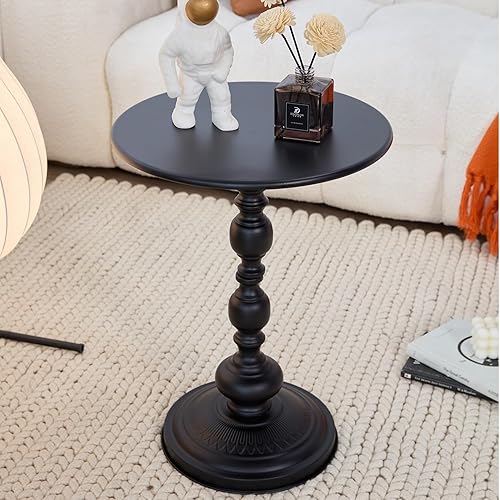 Miniatura 6 de Elegante mesa auxiliar redonda vintage con columnas romanas, diseño de metal resistente, perfecta como mesa de café, extremo, té o mesa de ocio para