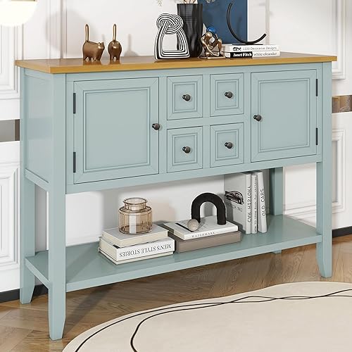 Miniatura 9 de P PURLOVE Mesa de consola buffet aparador con cuatro cajones de almacenamiento, dos armarios y estante inferior (espresso)