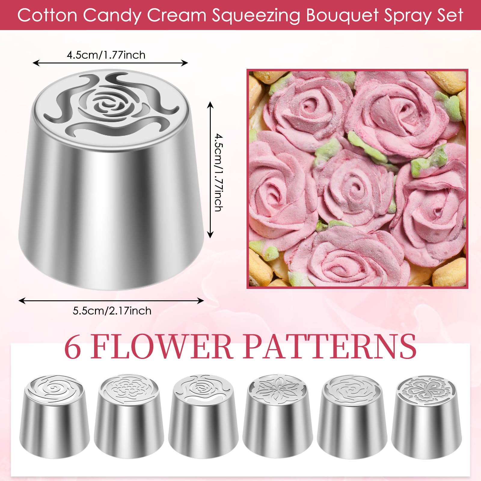 6 beccucci a forma di fiori grandi, in acciaio inox, riutilizzabili, set di beccucci russi per sac à poche per pasticceria, decorazione di cupcake, torte, macaron