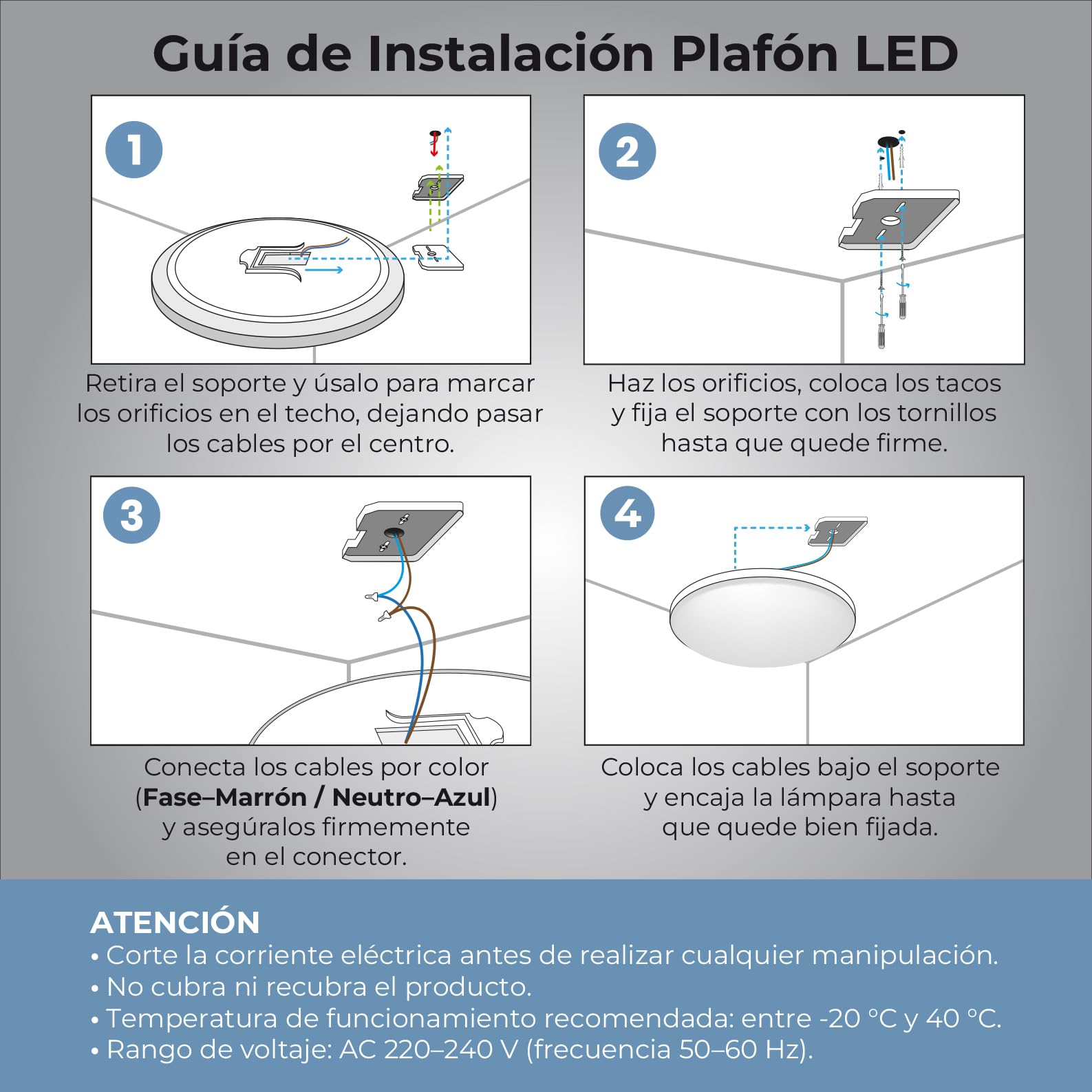 LED ATOMANT 4x Plafon LED Redondo Superficie 30cm 24W RGB+CCT y Mando | Regulable, Facil instalacion
