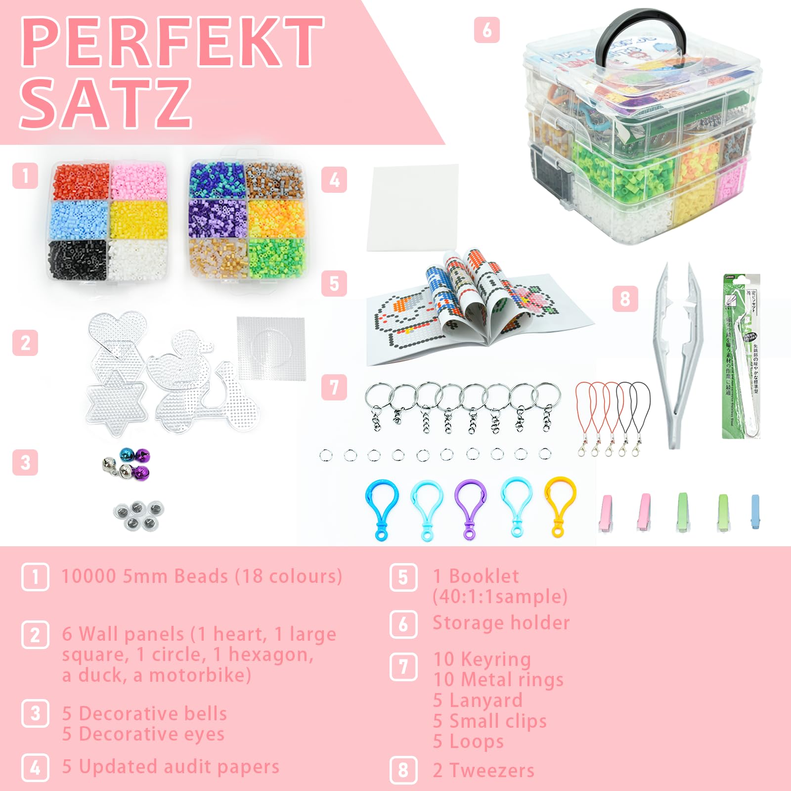 STARTOGOO 10000 Perles à Repasser 5 Mm – Kit Complet 36 Couleurs + 60 Modèles, Cadeau Enfant Créatif 5+ Ans