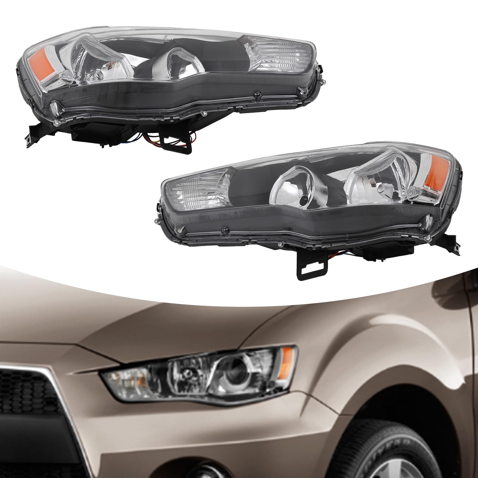 WOHAIPA Halogen Headlight Assembly for 2010-2013 Mitsubishi Outlander ES/GT/SE/LS/XLS Models, Headlight Direct Replacement OE 8301C417, 8301C418 (a