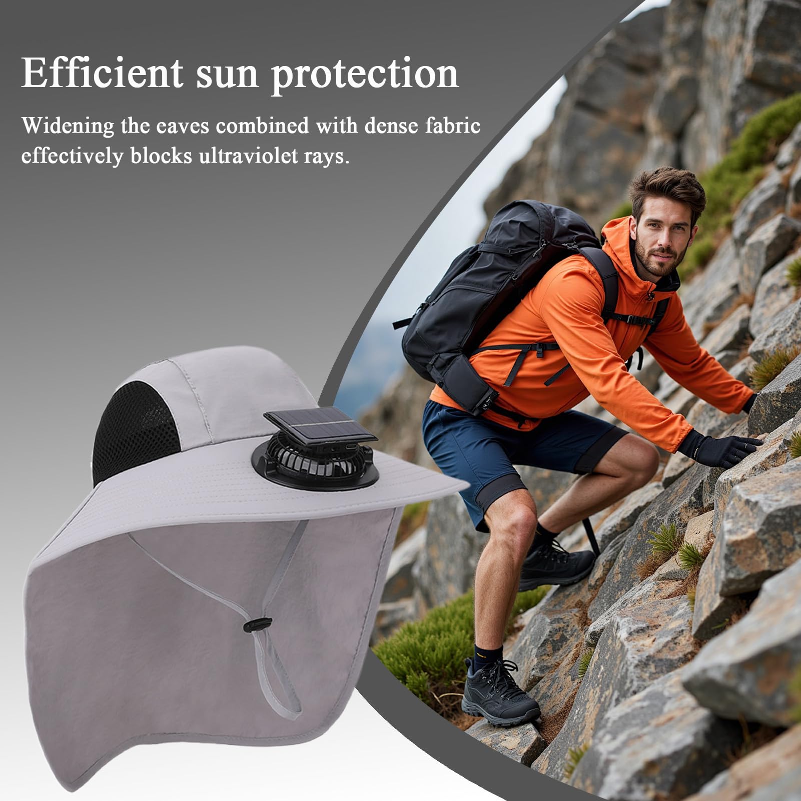 Sombrero Solar con Ventilador - con Ventiladores Alimentados por Energía Solar - Accesorio Impermeable con Protección contra los Rayos UV y ala Ancha para Senderismo, Pesca, Accesorios de Viaje,