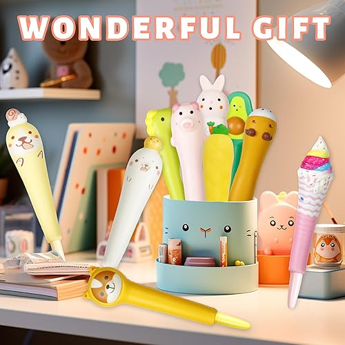Miniatura 6 de Paquete de 10 bolígrafos Kawaii Squishies con tinta de gel, animales divertidos y estacionarios, ideales para aliviar el estrés, lindo juego de