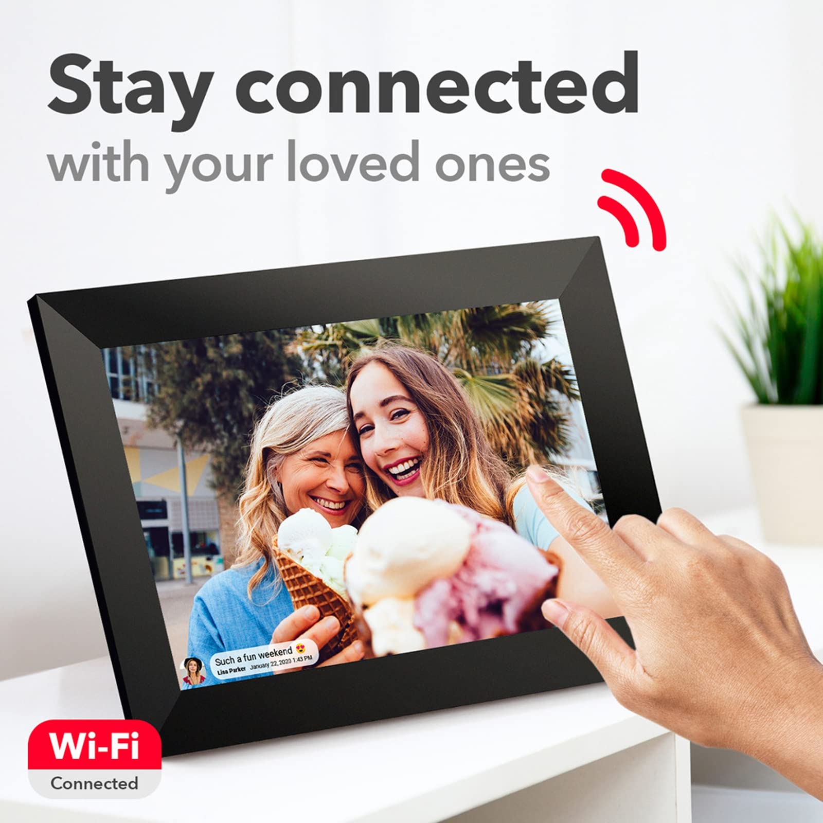Cadre de lucarne : cadre photo numérique Wifi 10 pouces, envoyer des photos par e-mail de n'importe où, écran tactile, cadeau d'installation sans effort en une minute pour les amis et la famille (noir