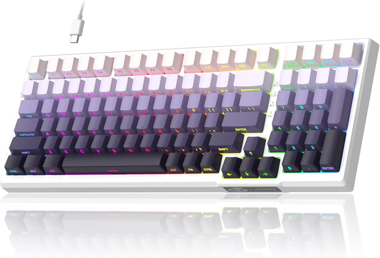 MageGee SKY98 Mechanical Gaming Keyboard, 96% Hot Swappable Wired Custom Creamy Keyboards w/ 5-Layer Sound Dampening, RGB Backlit, Side Printed Keycaps for Win/Mac (White & Purple, Purple Bird Switch)