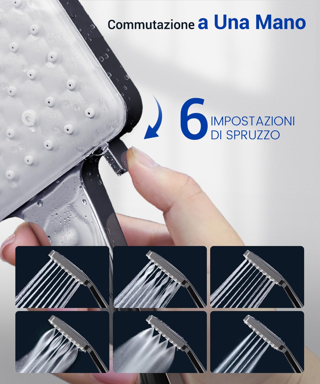 Newentor Soffione Doccia [TESTSIEGER], Soffione Doccia ad Alta Pressione con 6 Modalità di Getto, Quadrato, Argento (senza Tubo）