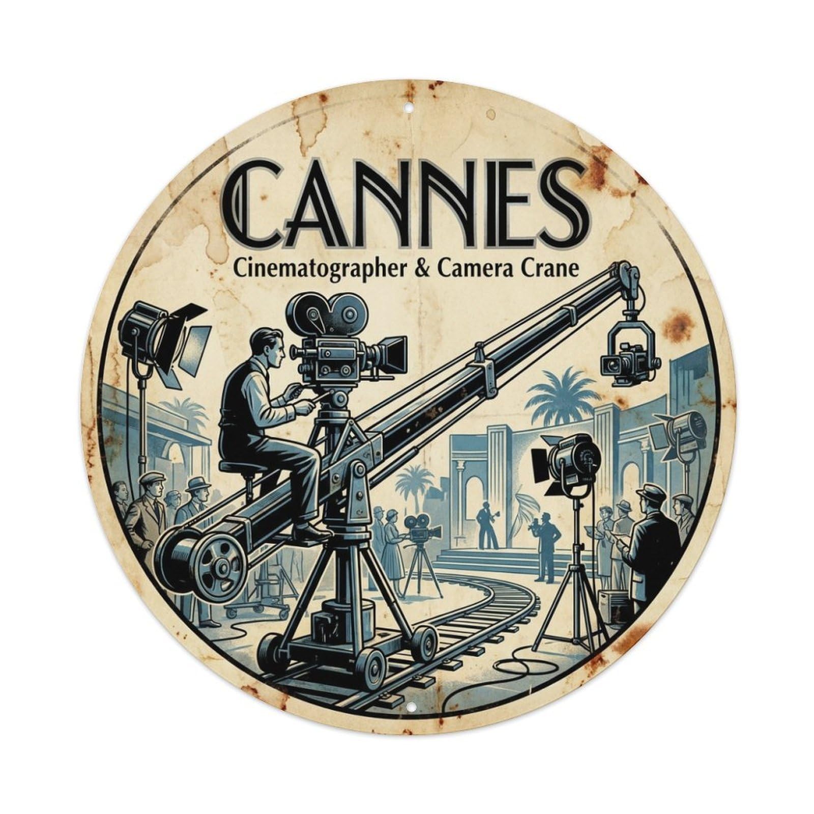 City Travel Cinematographer Camera Crane Cannes Riviera Metal Tin Sign