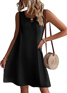 Womens Casual Summer Dresses 2025 Boho Sleeveless Sundresses with Pockets Pleated Beach Floral T Shirt Dresses - Buy now