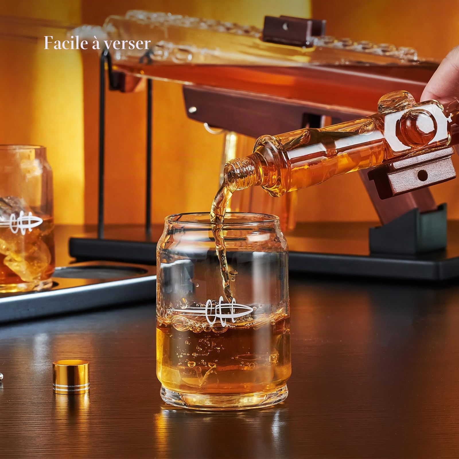 Cadeaux pour homme, papa, ensemble de carafe à whisky Kollea pour homme, ensemble de décanteur avec 4 verres à balles et télescope de visée, idée de cadeau de Noël, d'anniversaire, distributeur