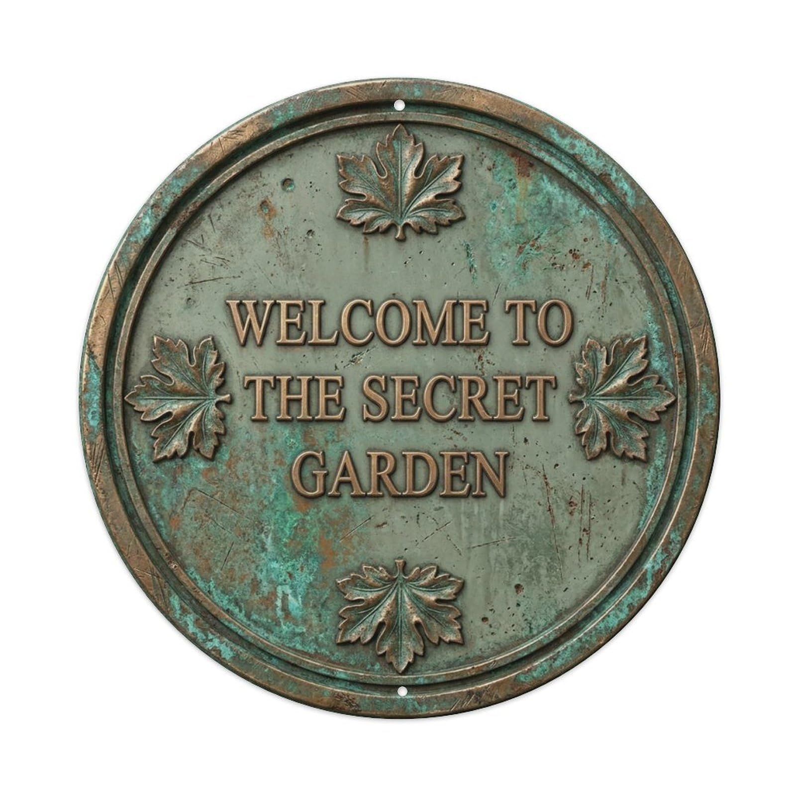 Vintage Welcome Secret Garden Bronze Sage Weathered Metal Tin Sign