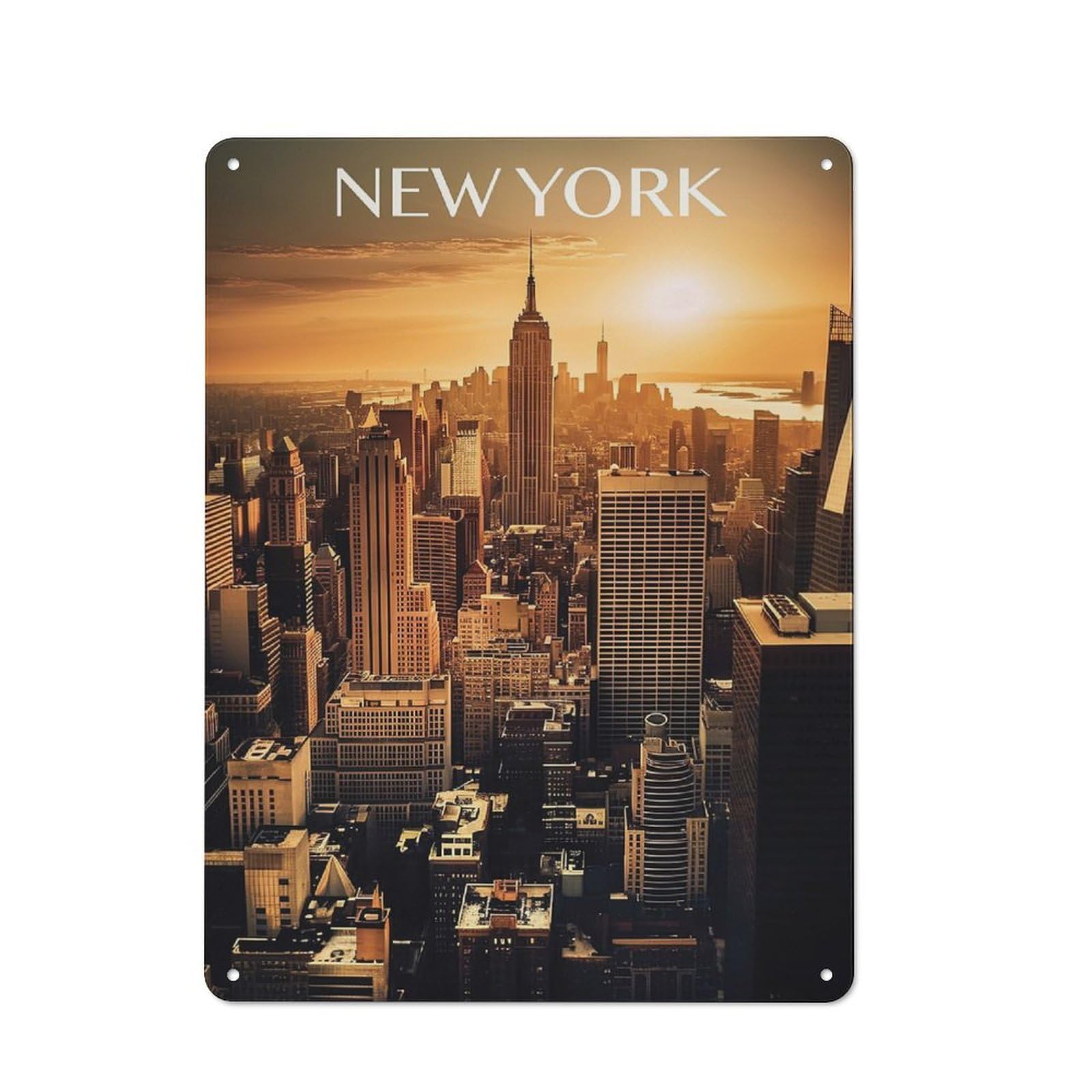 Urban Decorative Metal Plaque 40x30cm Featuring Majestic New York City, Loft Wall Plaque for Loft, Studio, Office Or Creative Room