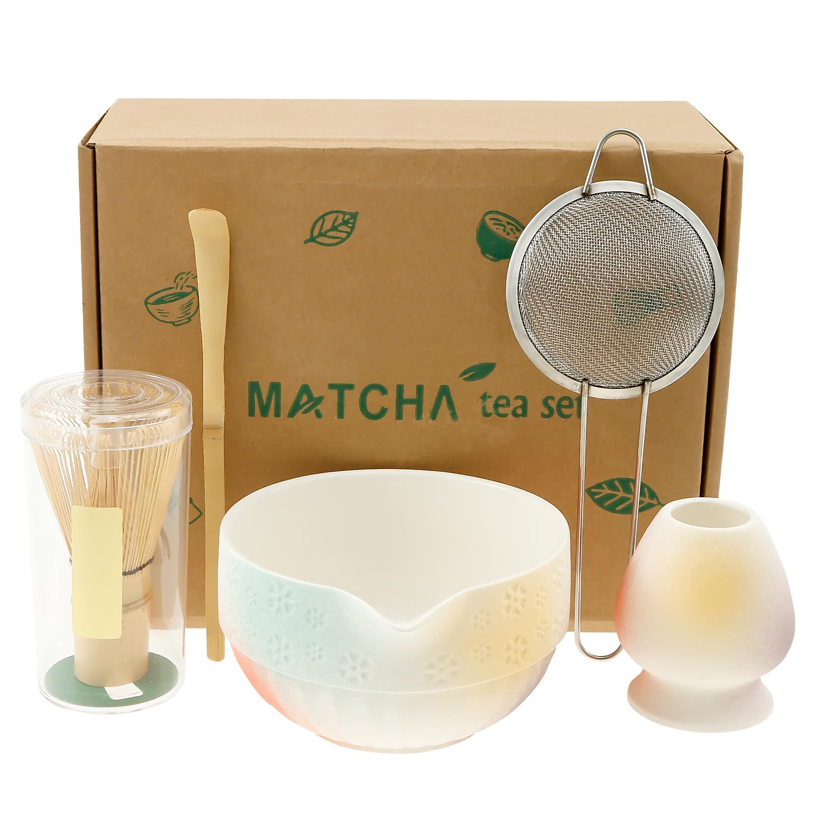 Set da 5 pezzi Matcha Unique Matcha Kit con Scoop Sifter Bowl Whisk e supporto pratico Tea Making Tool per donne e uomini uso domestico
