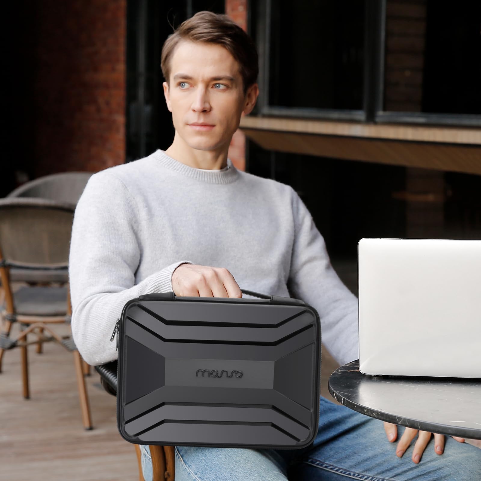 MOSISO 13 a 14 Pulgadas Funda Portátil, 13 3 Pulgadas Waterproof Shockproof Ordenador Bolsa Compatible con MacBook HP DELL, Simétrica Trapezoidal EVA Transporte Laptop Bolsa con Asa,Negro