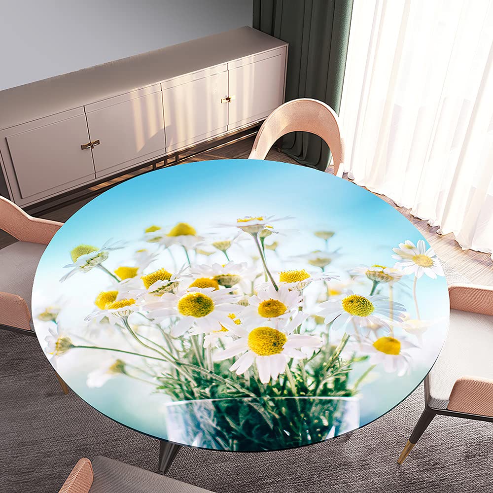 FANSU Nappe Ronde 120 Cm Imprimé Marguerite, Effet 3D, Imperméable, Avec Bord élastique