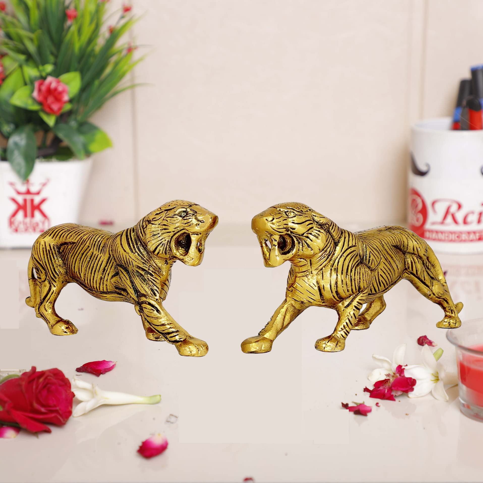 Buy KridayKraft Golden Metal Antique Tiger 2 Pcs Set/Jaguar