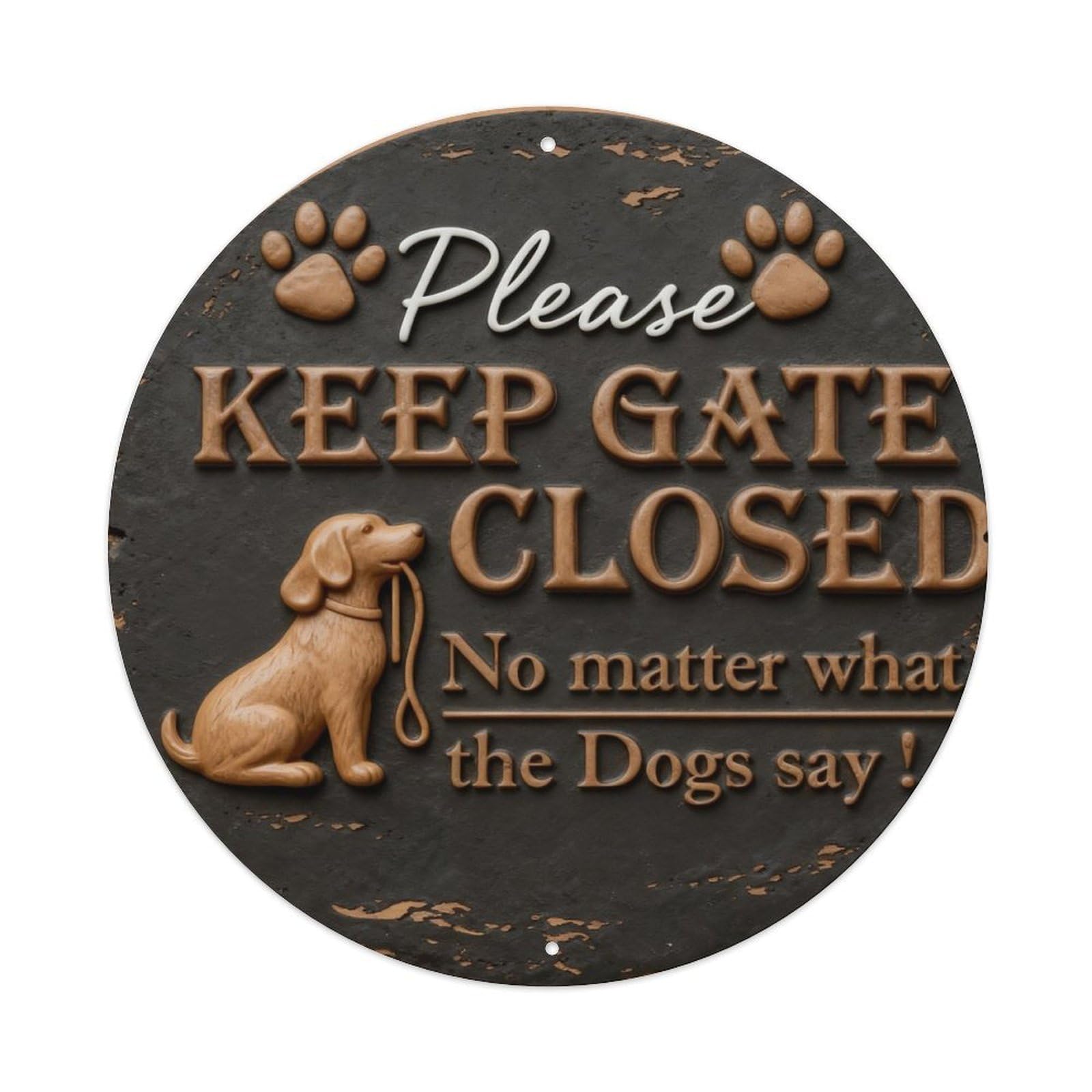 Dog Paw Print Gate Sign Round Metal Tin Sign Vintage Wall Decor, Bar Garage Cafe Kitchen Home Wall Art Poster 8x8inches