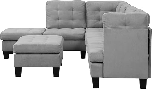 Miniatura 4 de Casa Andrea Milano Sofá modular moderno en forma de L con diván reversible y otomana, muebles de sala de estar grandes, color gris