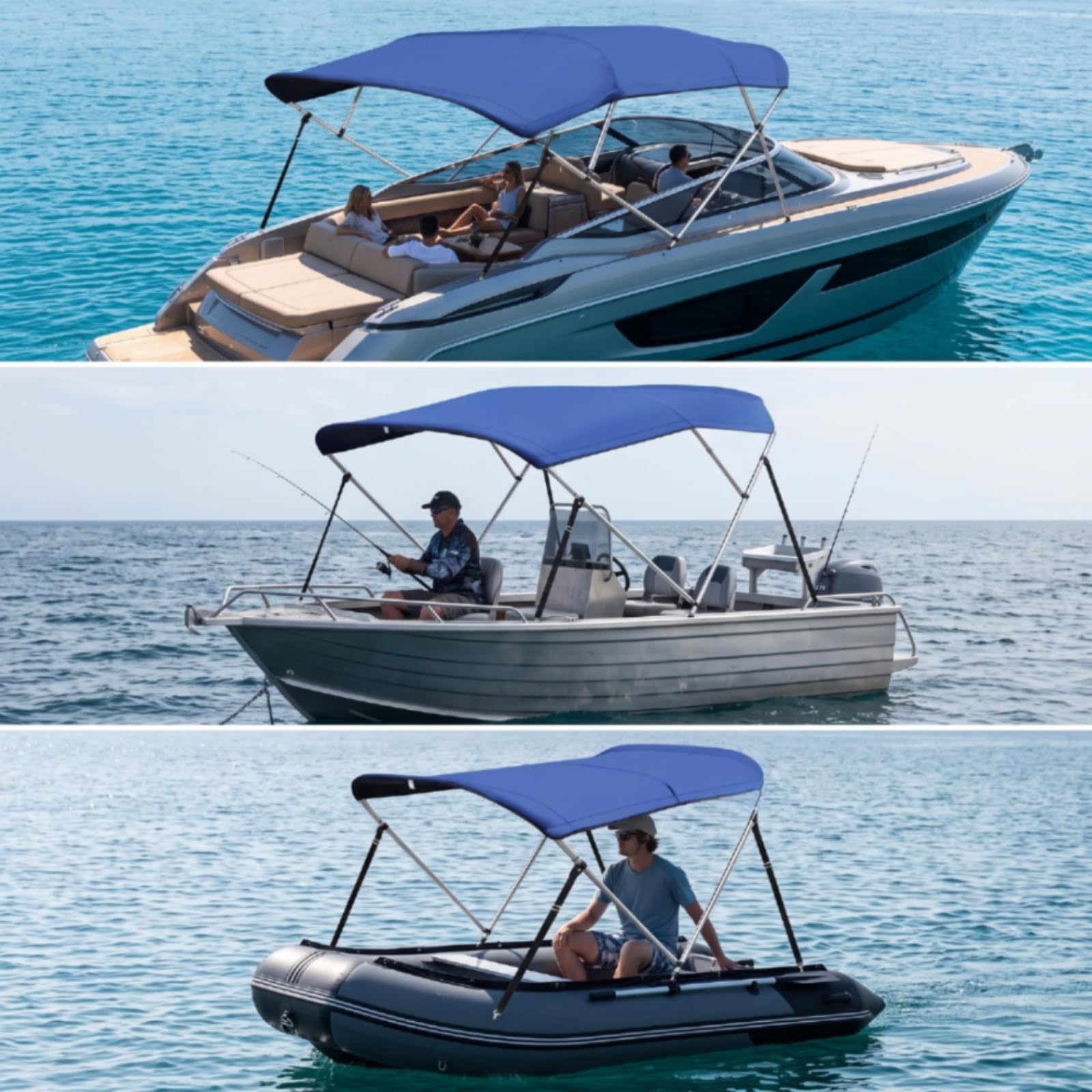 Marine Canopy Copertura Barca Tendalino Bimini Tetto Parasole Resistente Alla Pioggia Tessuto Oxford 600D Telaio Acciaio Inossidabile Richiudibile, style to 5