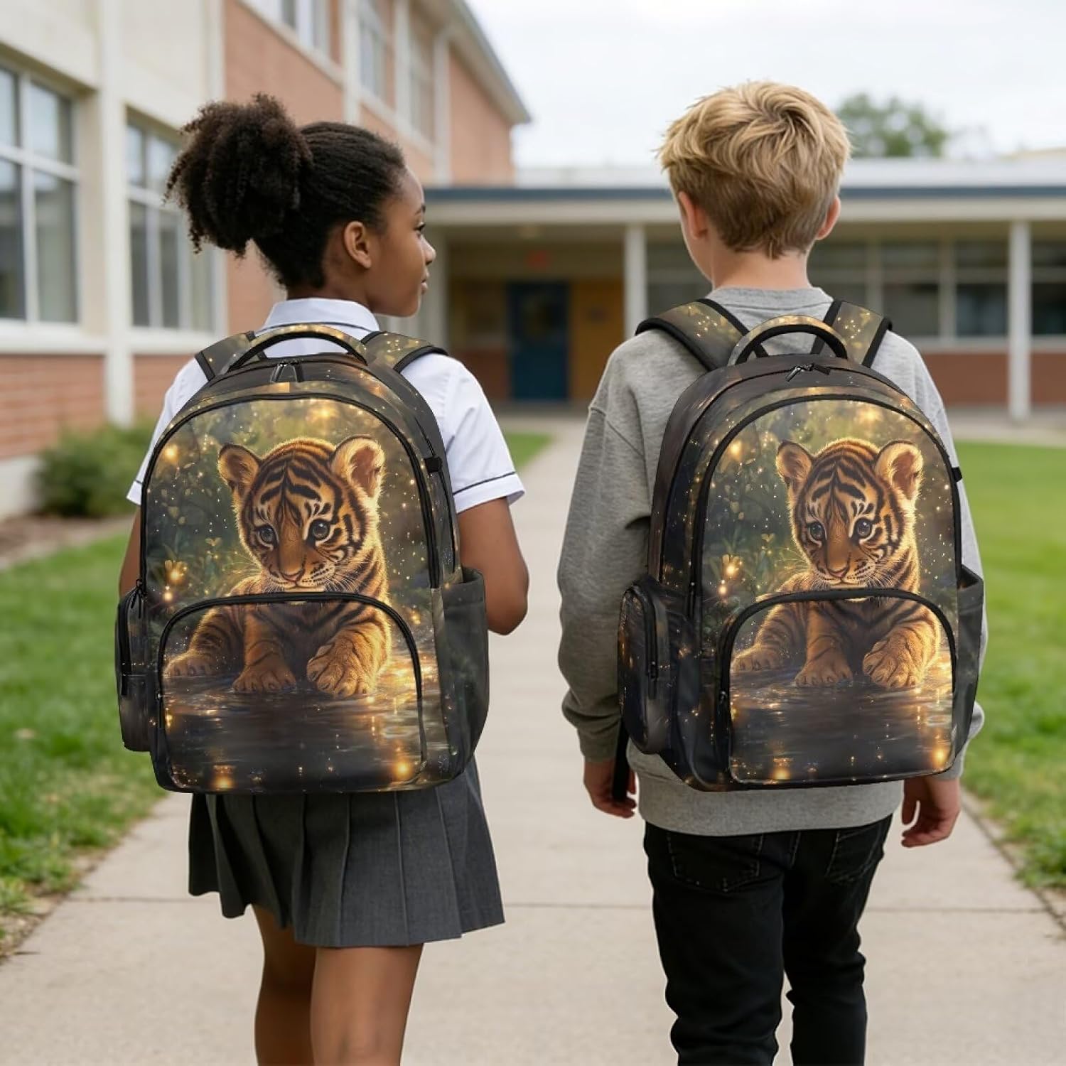 ZOUTAIRONG Cute Backpacks for School Tiger 17 Inch Durable Casual Book Bag with Top Handle Kids School Bags for Children Travel Outdoor Activities