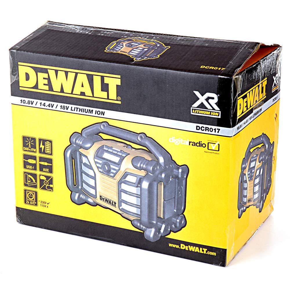 DeWalt DCR017-QW - Radio para obras, batería/cable, con función de carga, batería Li-Ion