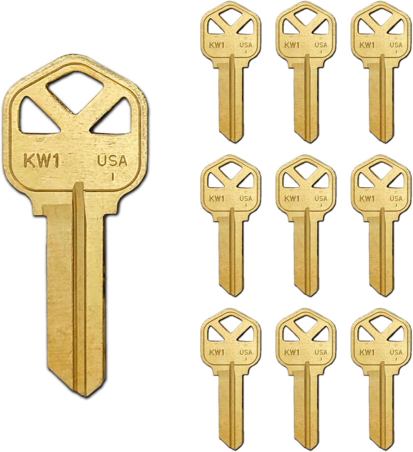 SUMMIT DOORWARE Kwikset Key Blanks in Premium Brass Quality | KW1 Uncut Blank Keys for Home and Professional Use | Pack of 10 Keys