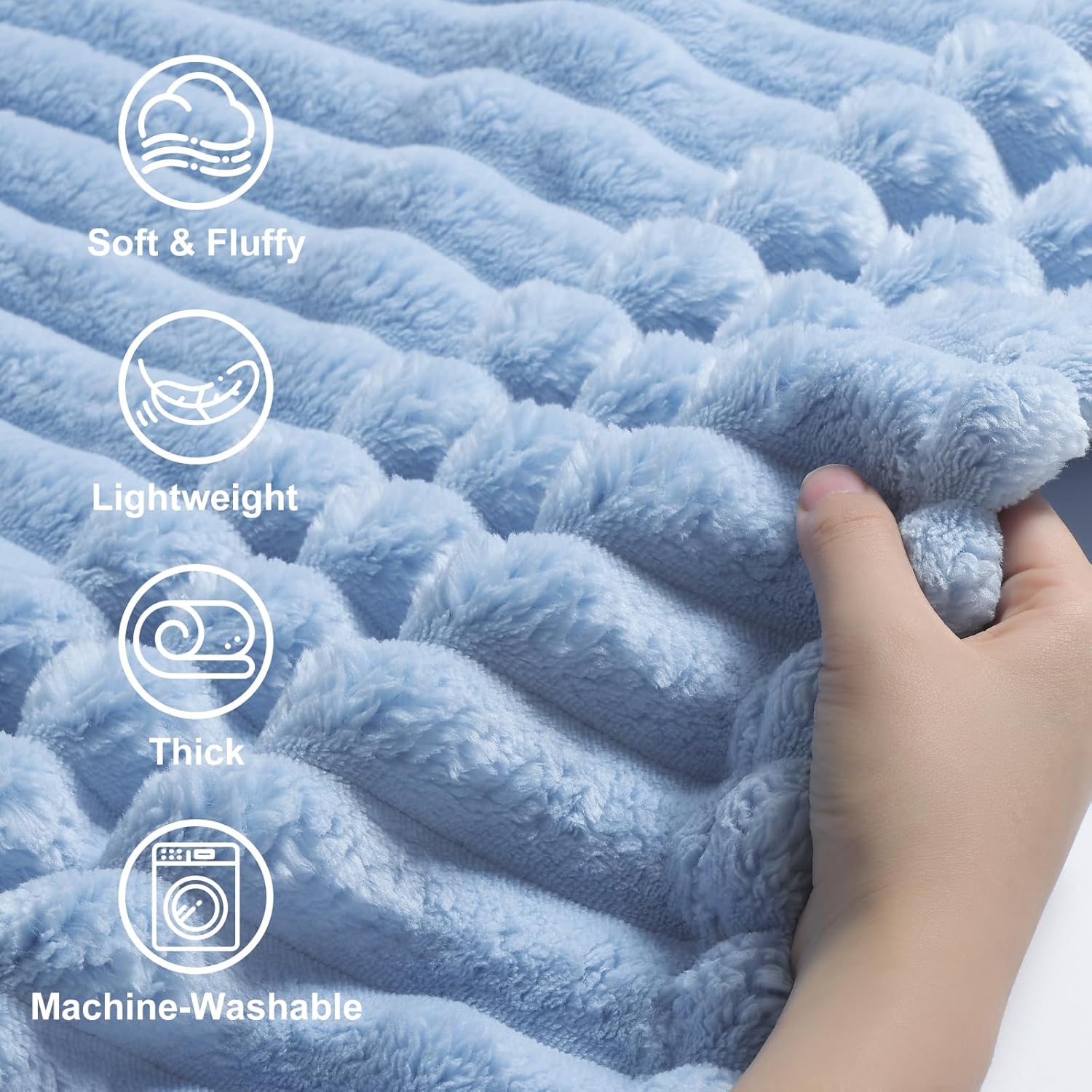 decorUhome Soft Fleece Blue Grey Twin Blanket for Bed, Cozy Fluffy Plush Flannel Striped Throws for Couch Sofa, Lightweight Decorative Ribbed Fuzzy Blanket for Woman, 60x80 Inches - Image 3