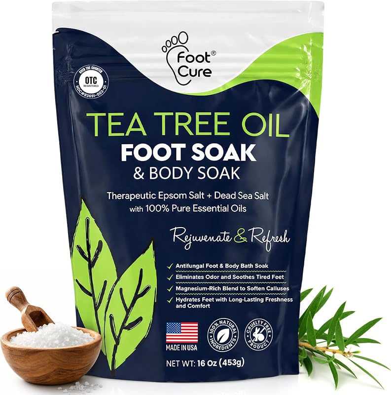 Tea Tree Oil Epsom Salt Foot Soak for Toenail Fungus Treatment, Tired Feet | Epsom Salt Bath Soak for Nail Discoloration, Softens Calluses, Soothes Sore Feet, Stubborn Foot Odor 16 oz | 1 Pack