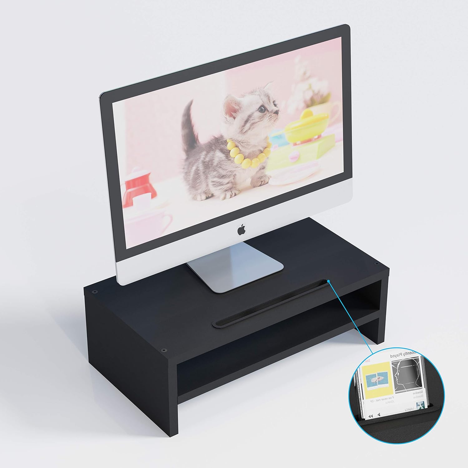 One-Day Sale: Up to 40% Off BAMEOS Monitor Stand Computer Riser Desk Organizer Stand Desktop Printer Stand for Laptop Computer Storage Shelf & Screen Holder 16.5 inches with Cable Management Phone Holder