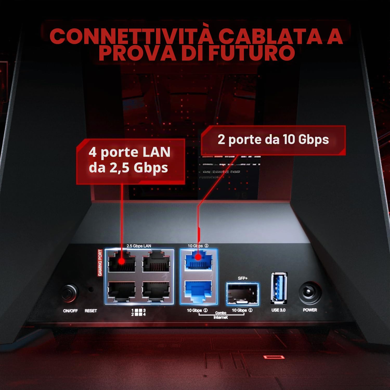 TP-Link BE19000 Tri-Band Wi-Fi 7 Gaming Router Archer GE800 | 12-Stream 19Gbps | 2×10G + 4×2.5G, USB 3.0 | accelerazione Turbo, porta e pannello dedicati per giochi, illuminazione RGB | EasyMesh,