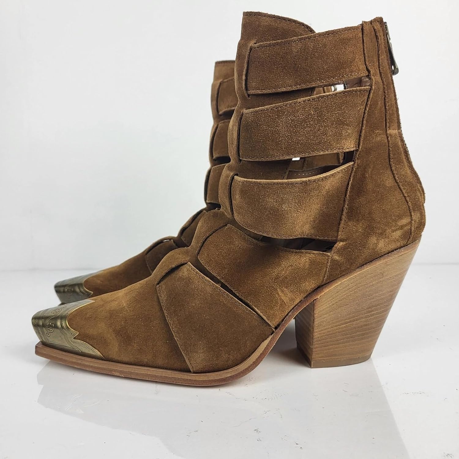 keleimusi Women's Western Cowgirl Ankle Boots Stacked Block Heel Cowboy Booties Steel Toe Heeled Short Fisherman Boot Back Zipper Western Boots for Women