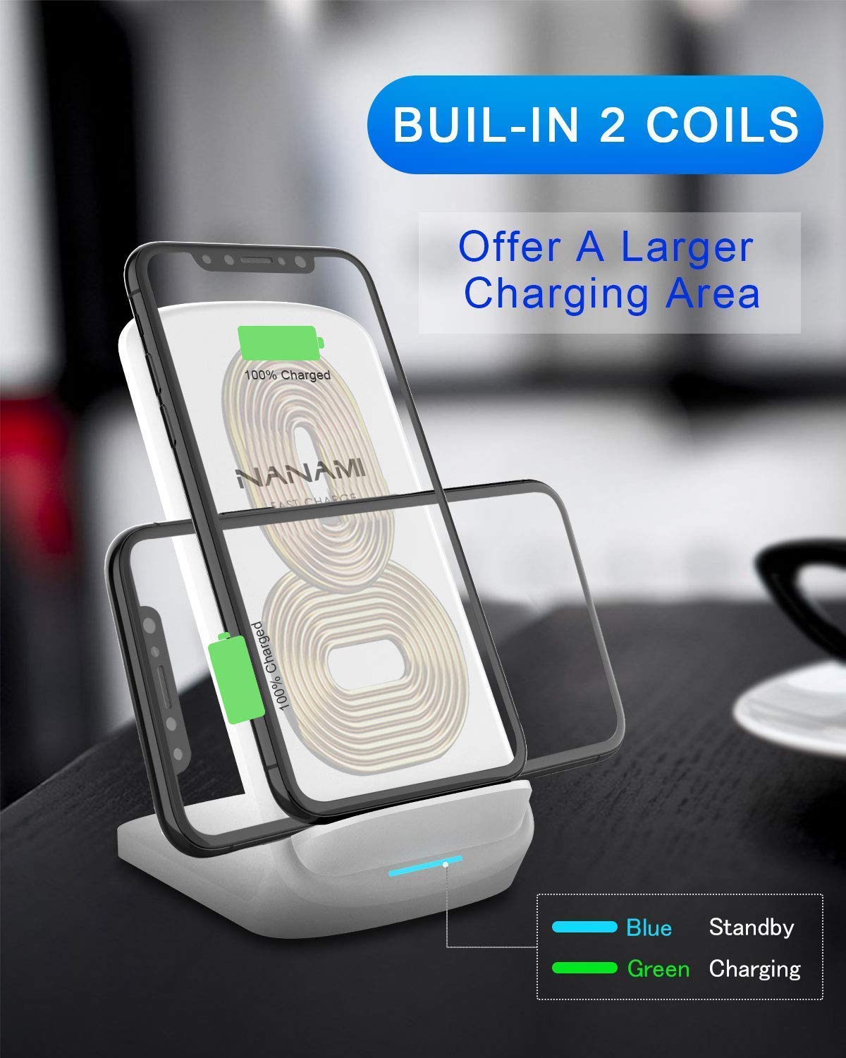 NANAMI Cargador inalámbrico rápido Qi con adaptador de carga rápida 3.0 para iPhone 12 pro 12 11 XS Max XR X 8 Plus 10 W para Samsung Galaxy S21 S20 S10 S9