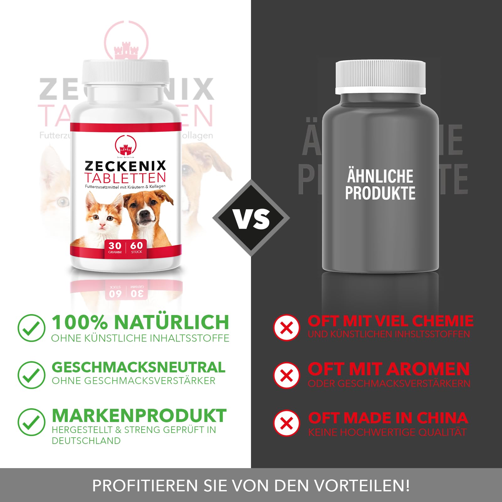 Saint Nutrition® Zeckenix – Pastillas antigarrapatas para perros – Protección contra garrapatas para perros – Complemento alimenticio con ingredientes naturales – Sin aditivos artificiales – 60