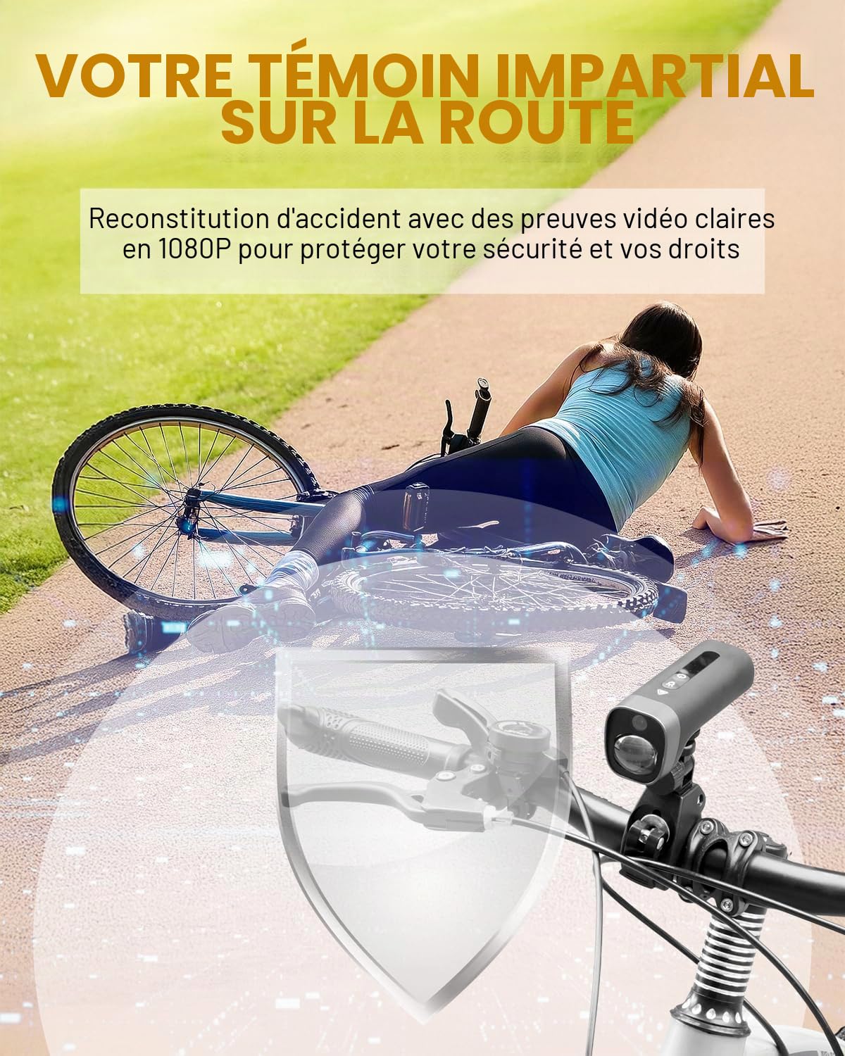 1080P HD Caméra Moto Embarquée Caméra Velo Guidon Camera Velo Route WiFi avec Support d'angle Réglable Grand Angle 140° avec Lumiére Carte 64GB et 2600mAh Batterie Rechargeable