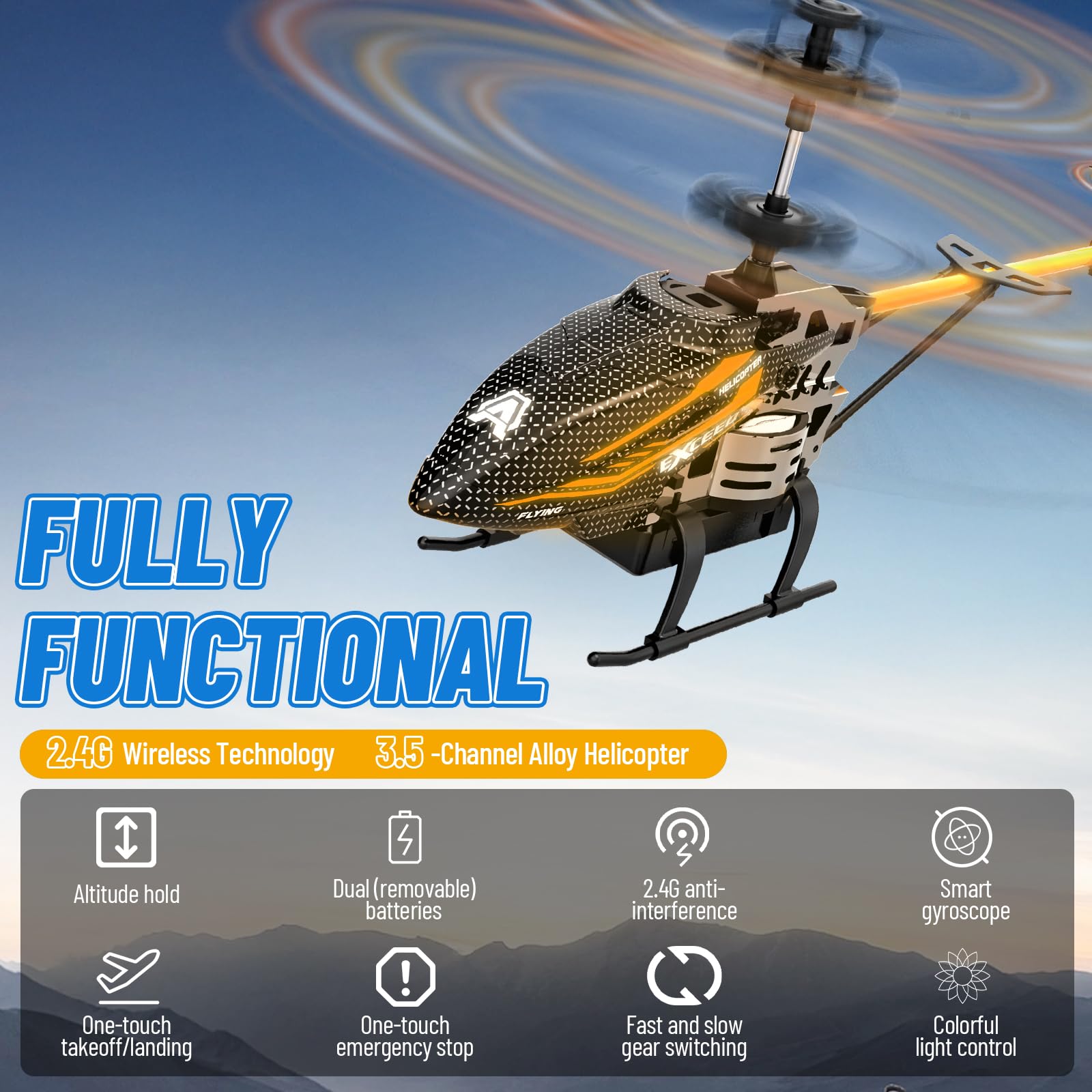 RC Helicóptero,Helicóptero teledirigido 2.4G con luz 7 colores LED,Elicoptero Teleridijido niño 3.5 Canales,Avion Teledirigido con Giroscopio y Altura Fija,Regalos de Fiesta Ideales para niños y niñas