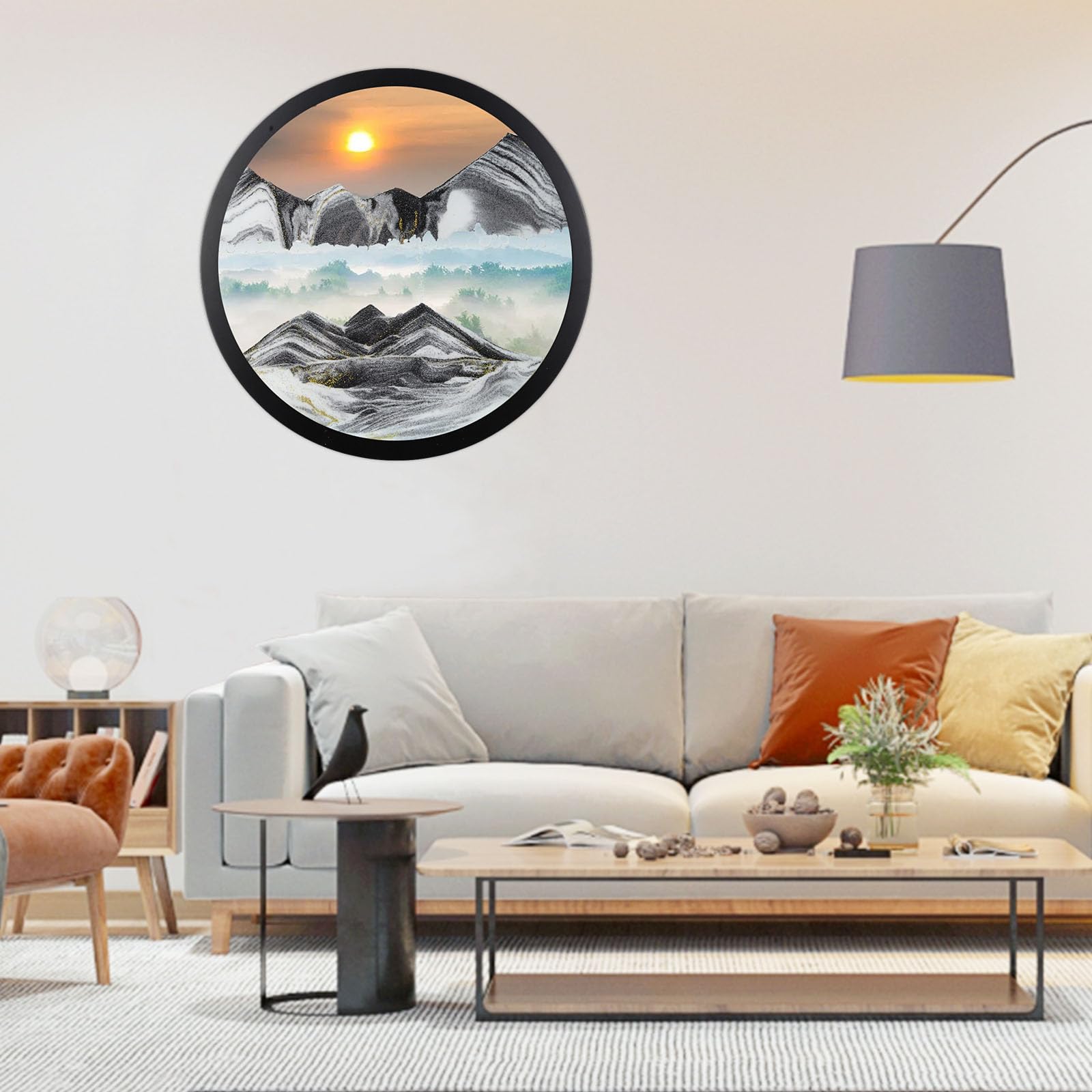 Photo 1 of Heuanpte 17.3" Moving Sand Art, 3D Sand Wall Art Sand Art Wall Mounted Rotate Sculpture, 360° Rotate Sand Art Kits Glass Crafts Solid Wood Frame for Relaxing Mood Living Room Decoration,C C 17.3"