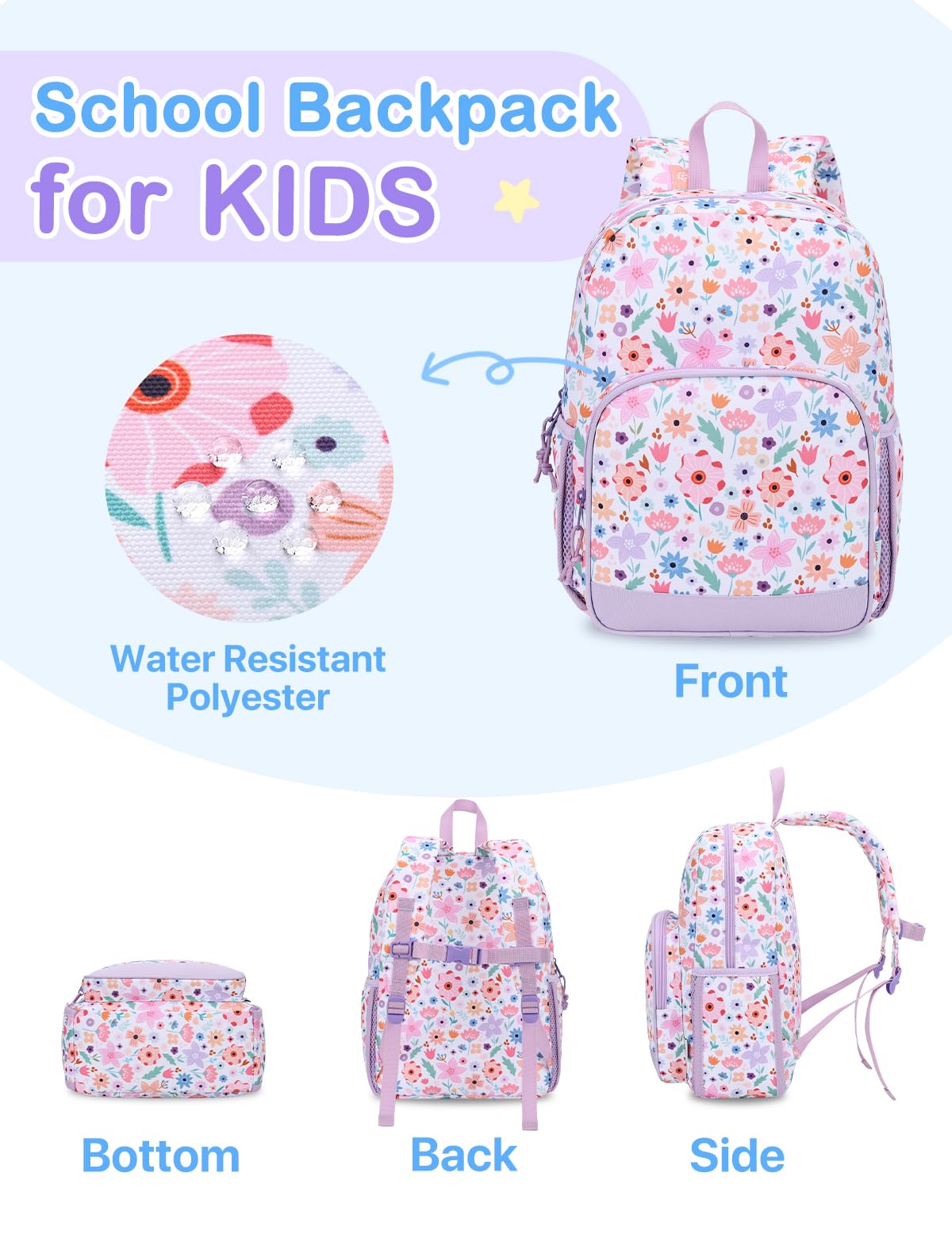 VASCHY Mochila Infantil Niña 12 L 2–5 Años, Ligera, Mochila Escolar para Guardería, Preescolar y Viaje, Floración Lila