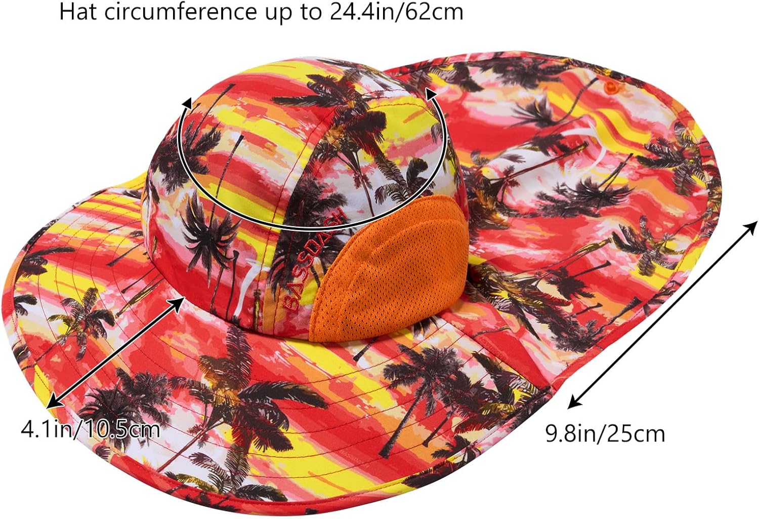 BASSDASH UPF 50+ Unisex Water Resistant Wide Brim Sun Hat with Large Neck Flap Ponytail Fishing Hat for Men Women