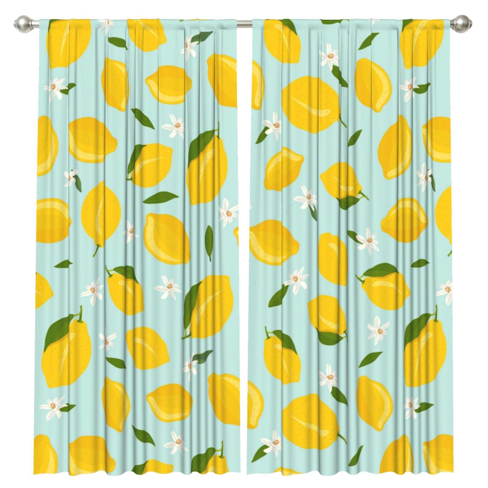 InOmak Lemon Fruits Flower Leaves, 2 Panels Window Curtains 52 x 84 Inch Blackout Curtains for Living Room Bedroom