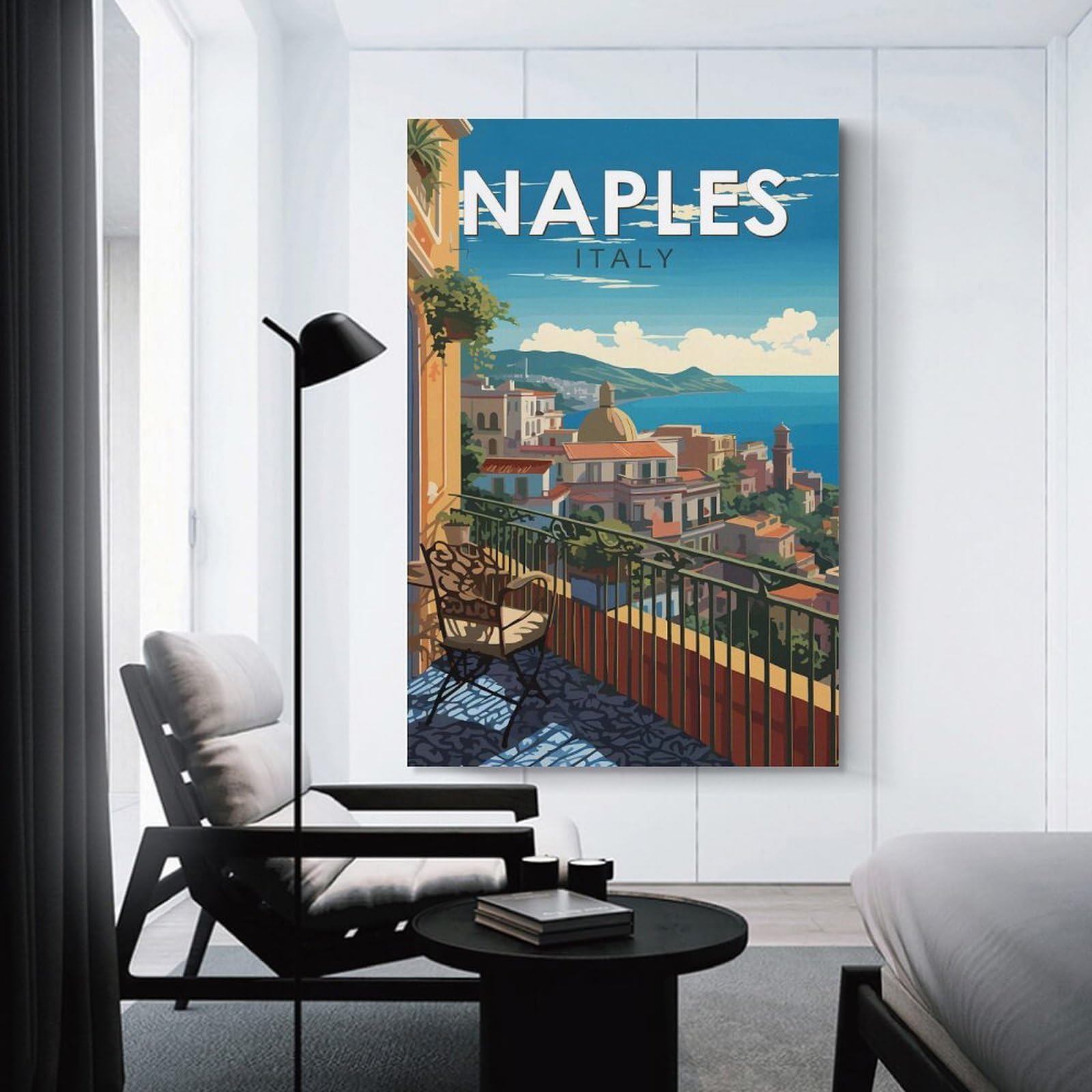 Junmoney Naples Italy Decorative Wall Artwork, 24x36inch(60x90cm), for New Homes, Bedrooms Or Workspaces, Gift Idea for Housewarming And Birthdays
