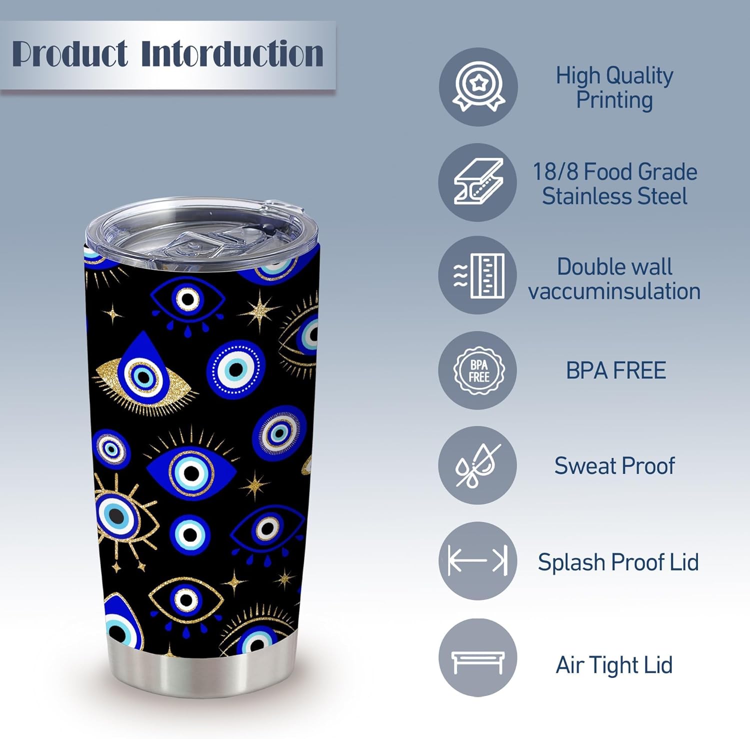 ATHAND Boho Evil Eye Tumbler,Evil Eye Decor,20 Oz Insulated Stainless Steel Vacuum Iced Coffee Tumbler with Lid,Travel Coffee Mugs Cup,Birthday Gifts For Women,Men,Friends,1 Pcs - Image 2