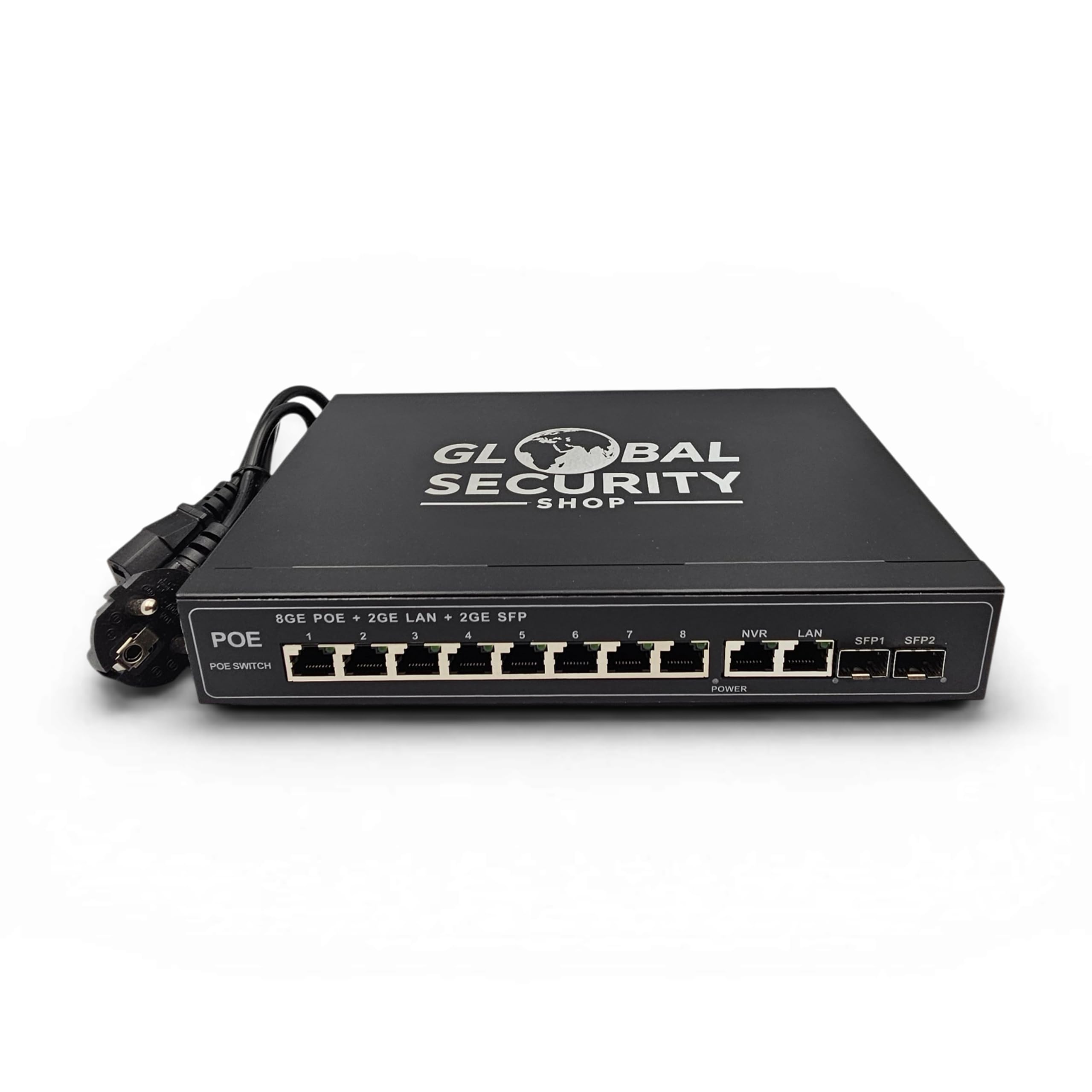 GSS Ultra Switch PoE 8 Puertos Gigabit + 2 Uplink LAN + 2 SFP fibra óptica, conmutador de red no gestionado 120 W, IEEE 802.3af/at, Plug & Play, para cámaras 4K videovigilancia y NVR