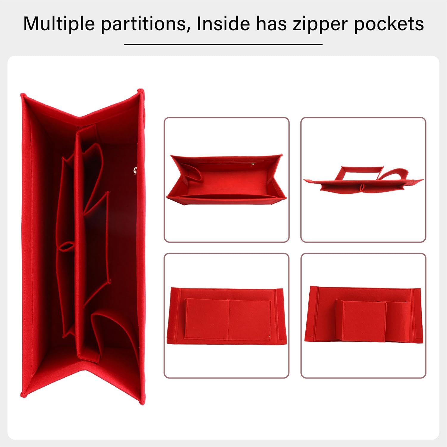 Tote Bag Organizer Insert For LV On The Go MM and Dior Medium Book Tote Bag,Premium Felt Lightweight Purse Organizer Insert,Bags Shaper Purse Accessories with Zipper,MM,Red - Image 6
